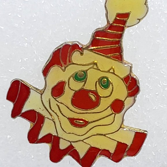Vintage 1970's Collared CLOWN Enamel Metal Lapel Pin Pinback - Picture 3 of 7